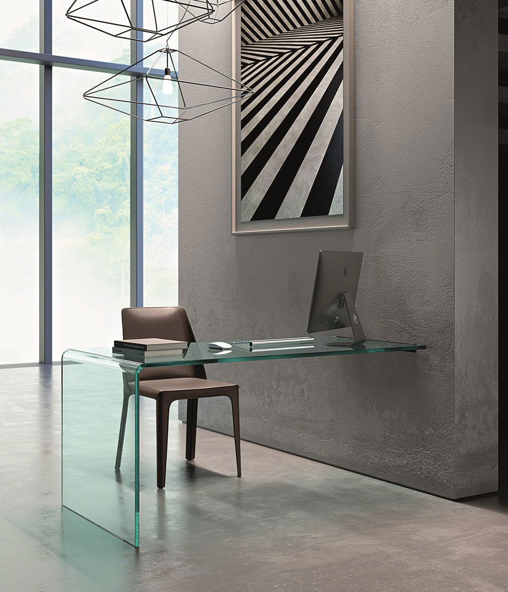 Rialto L, the curved glass wall-mounted desk – FIAM Italia